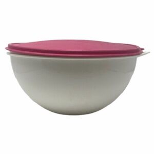 Vintage Tupperware That’s a Bowl White with Pink Lid 32 cups 7.8L